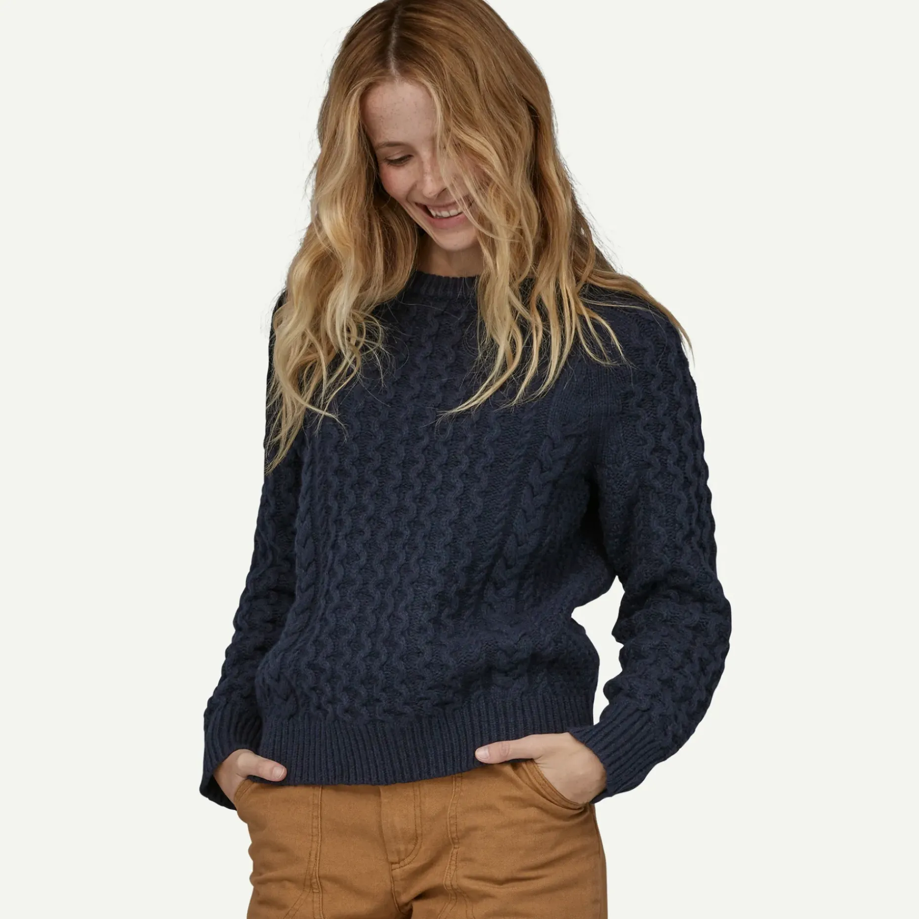 Recycled Wool-Blend Cable-Knit Crewneck Sweater