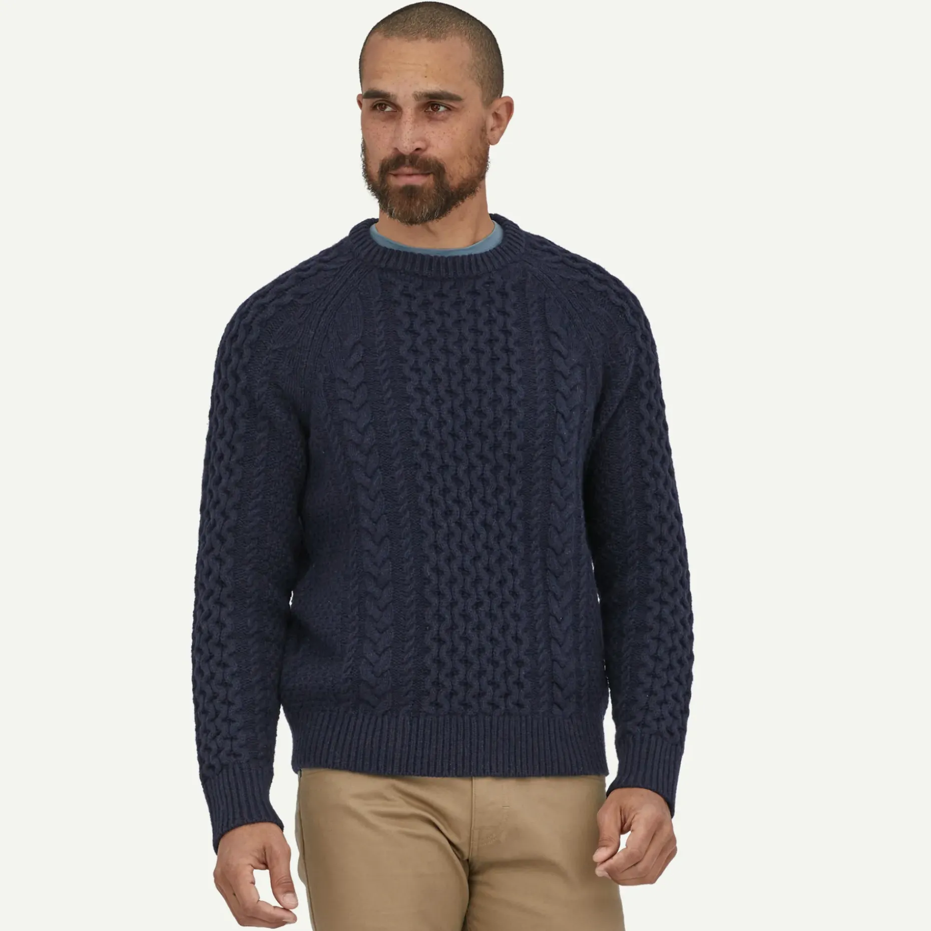 Recycled Wool-Blend Cable-Knit Crewneck Sweater