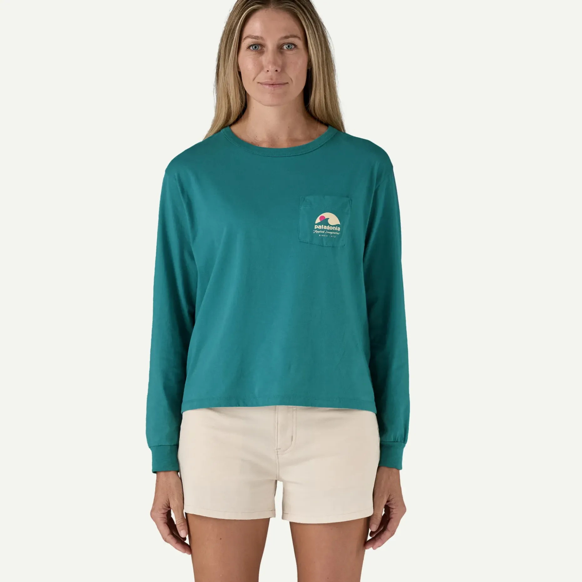 Women's Long-Sleeved Applied Imagination Easy-Cut Organic Pocket T-Shirt